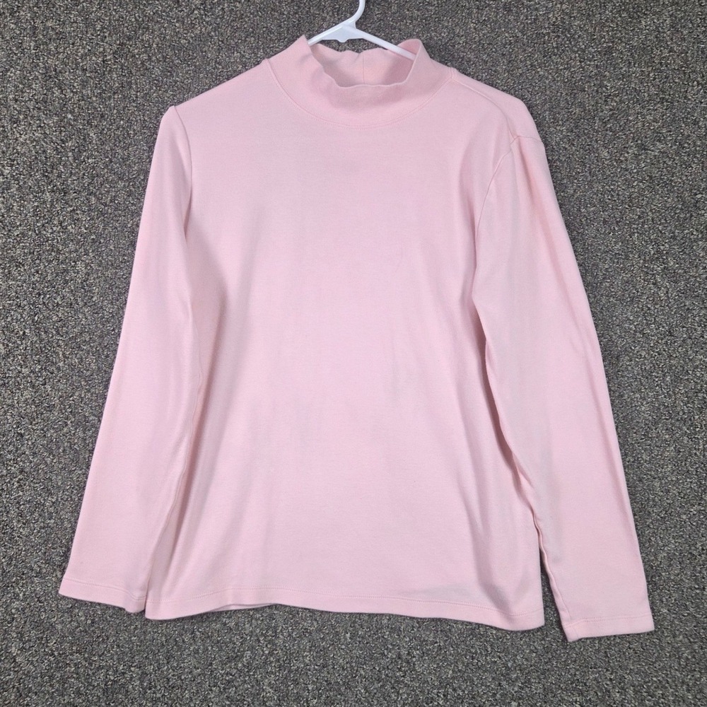 Karen Scott Mock Neck Top Women Large‎ Pink Long Sleeve 100% Cotton FA22